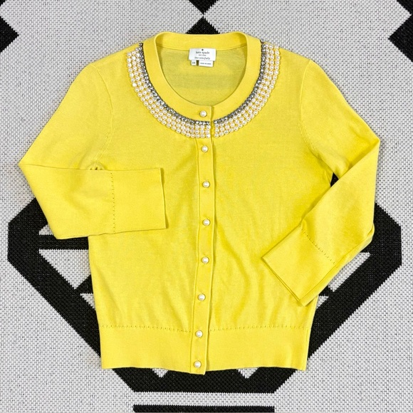 Kate Spade Tula Beaded Pearl & Rhinestone Cardigan in Lemon...